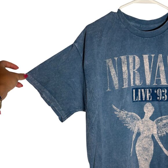 Nirvana Band Tee Retro Live '93 Oversized Distressed Blue Unisex Size L NWOT - Picture 2 of 4